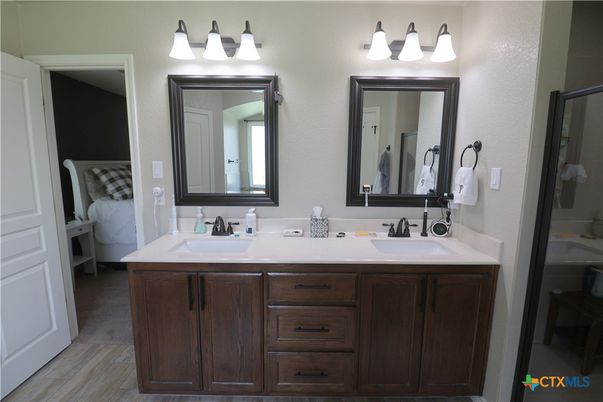Bathroom, Dual Sink Vanities, Interior, Wood Texture Flooring