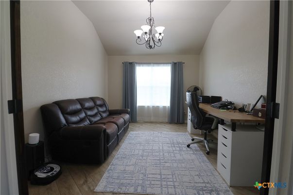 Chandelier, Home Office, Interior, Wood Texture Flooring