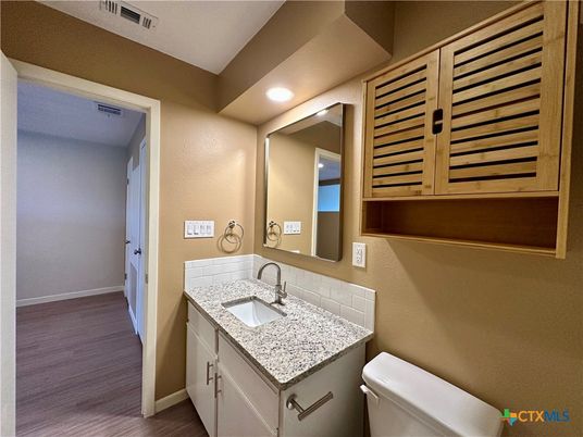 Bathroom, Interior, Recessed Lighting, Wood Texture Flooring