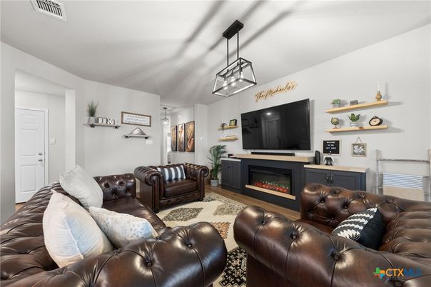 Home Theatre Room, Fireplace, Interior, Living room, Pendant Lights
