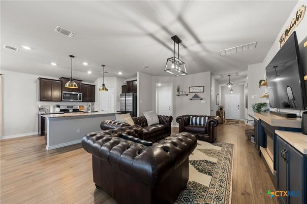 Interior, Kitchen, Living room, Pendant Lights, Recessed Lighting, Stainless Steel Appliances, Wood Texture Flooring