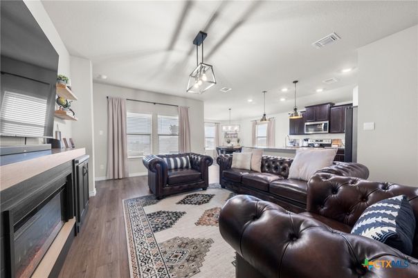 Interior, Kitchen, Living room, Pendant Lights, Recessed Lighting, Stainless Steel Appliances, Wood Texture Flooring