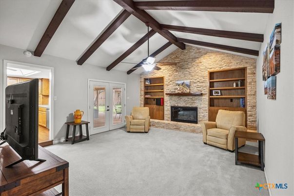 Fireplace, Interior, Stone Walls, Wooden Beams