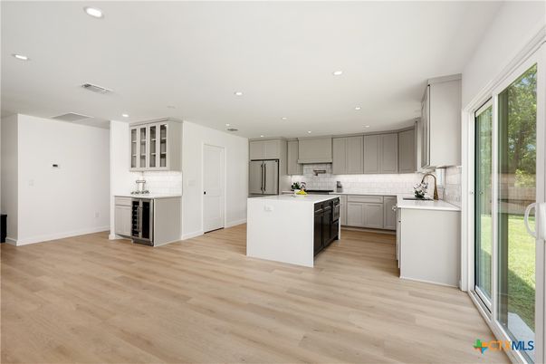 Interior, Kitchen, Recessed Lighting, Wood Texture Flooring