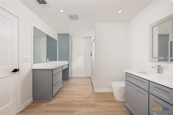 Bathroom, Interior, Recessed Lighting, Wood Texture Flooring