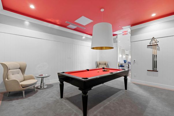 Billiard Table, Game Room, Interior, Pendant Lights, Recessed Lighting