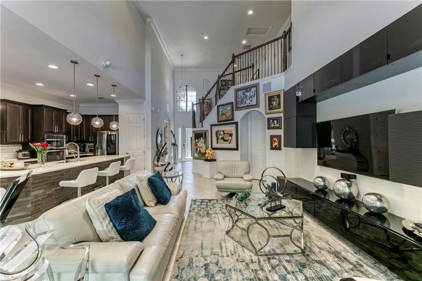 Interior, Kitchen, Living room, Pendant Lights, Recessed Lighting, Wood Texture Flooring