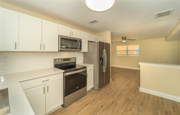 Interior, Kitchen, Stainless Steel Appliances, Wood Texture Flooring