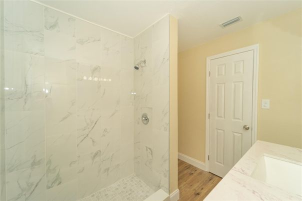 Bathroom, Interior, Marble Walls, Wood Texture Flooring
