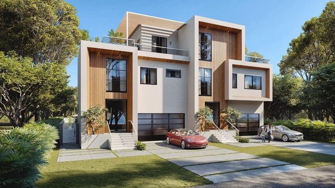 Attached, Exterior, Facade, Modern