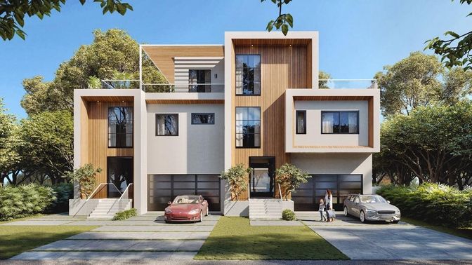 Attached, Exterior, Facade, Modern