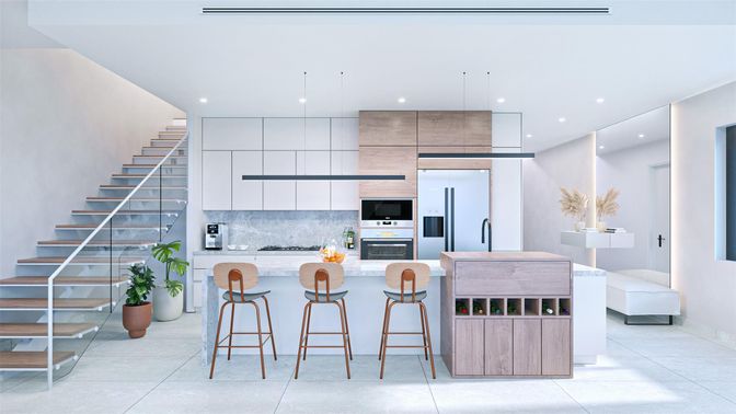 Interior, Kitchen, Pendant Lights, Recessed Lighting, Stainless Steel Appliances