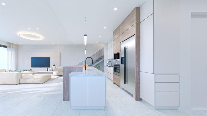 Interior, Kitchen, Living room, Pendant Lights, Recessed Lighting, Stainless Steel Appliances