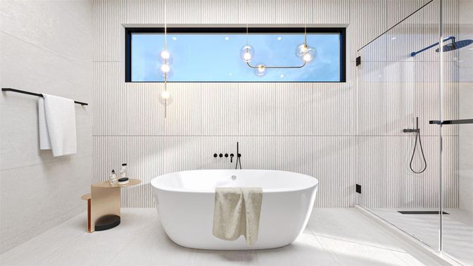 Bathroom, Free Standing Baths, Interior, Pendant Lights