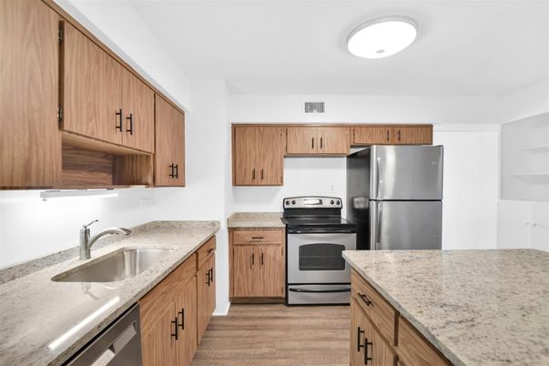 Interior, Kitchen, Stainless Steel Appliances, Wood Texture Flooring