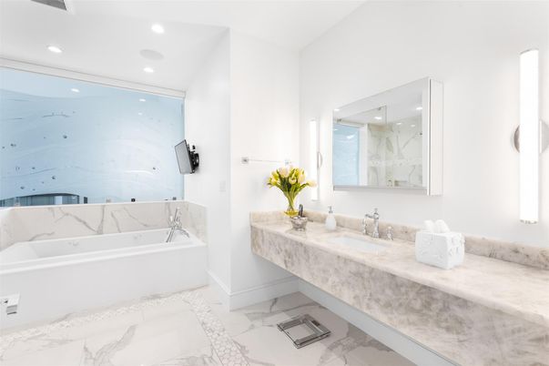 Bathroom, Interior, Marble, Marble Walls, Recessed Lighting