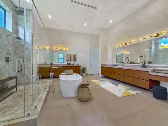 Bathroom, Dual Sink Vanities, Free Standing Baths, Glass Shower, Interior, Recessed Lighting