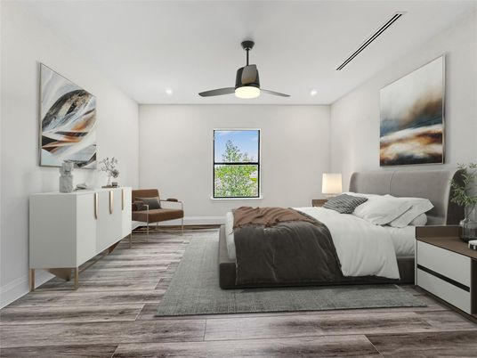 Bedroom, Interior, Recessed Lighting, Wood Texture Flooring