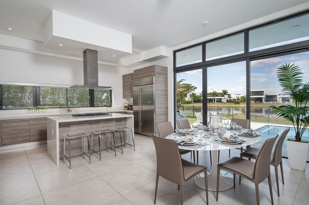 Dining room, Interior, Kitchen, Recessed Lighting, Stainless Steel Appliances, Water