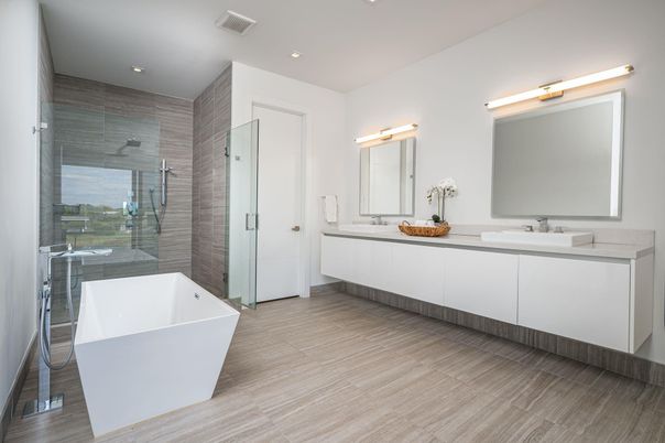 Bathroom, Dual Sink Vanities, Free Standing Baths, Glass Shower, Interior, Recessed Lighting
