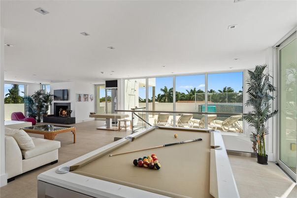 Billiard Table, Fireplace, Game Room, Interior, Living room, Recessed Lighting