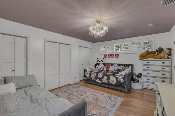 Bedroom, Chandelier, Interior, Wood Texture Flooring