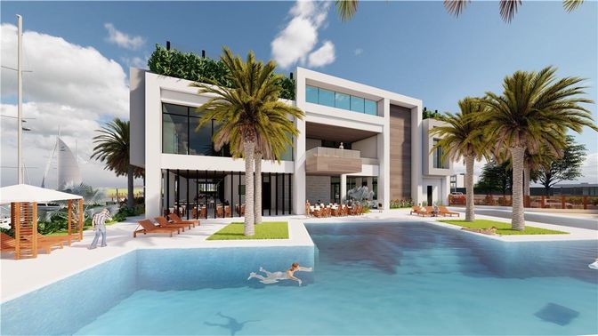 Exterior, Facade, Pool, Modern