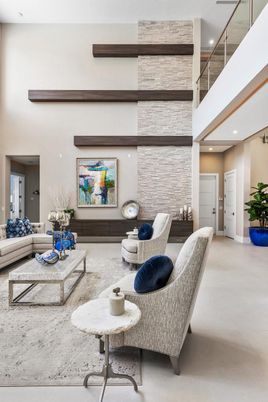 Interior, Living room, Recessed Lighting, Stone Walls