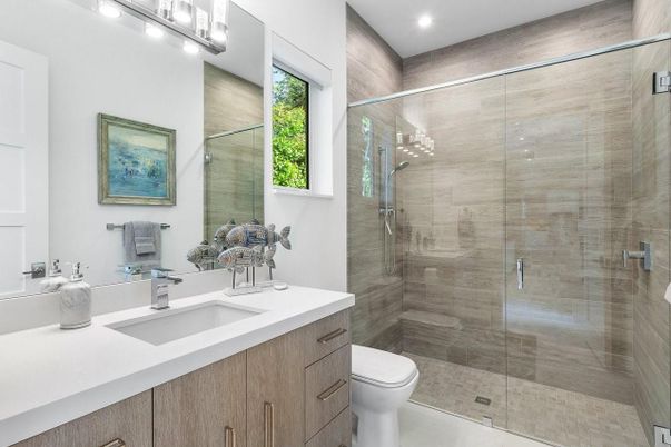 Bathroom, Glass Shower, Interior, Recessed Lighting