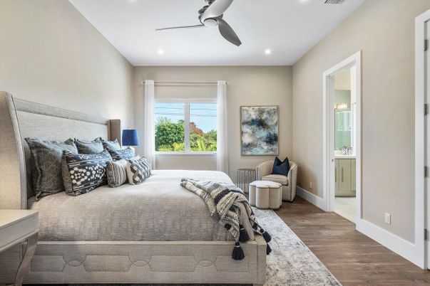 Bedroom, Interior, Recessed Lighting, Wood Texture Flooring