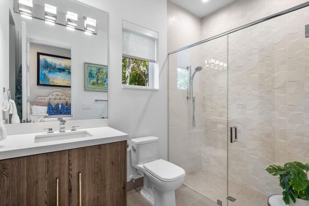 Bathroom, Glass Shower, Interior, Recessed Lighting
