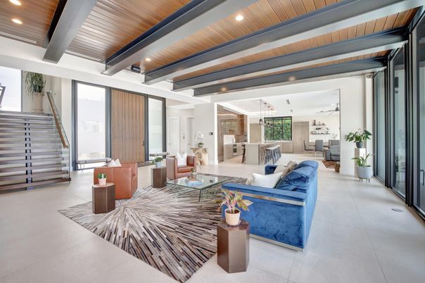 Interior, Living room, Pendant Lights, Recessed Lighting, Wooden Beams, Wooden Ceilings