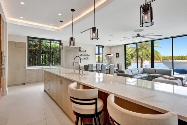 Dining room, Interior, Kitchen, Living room, Pendant Lights, Recessed Lighting, Water