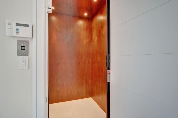 Elevator, Interior, Recessed Lighting, Wooden Walls