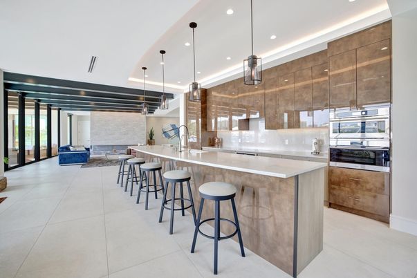 Interior, Kitchen, Pendant Lights, Recessed Lighting, Stone Walls
