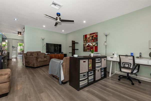 Home Office, Interior, Recessed Lighting, Wood Texture Flooring
