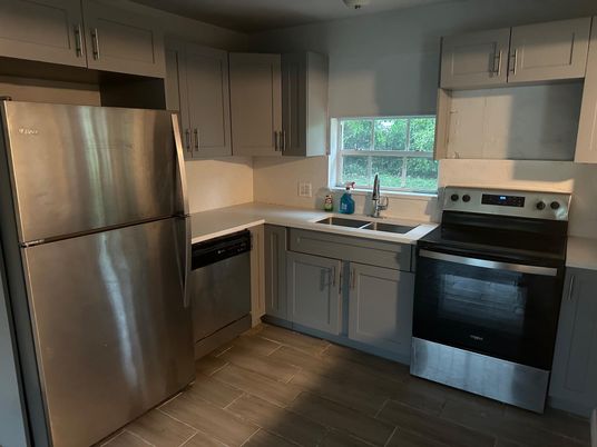 Interior, Kitchen, Stainless Steel Appliances, Wood Texture Flooring