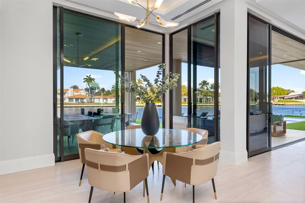 Dining room, Interior, Pendant Lights, Water