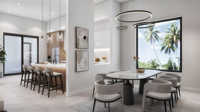 Dining room, Interior, Kitchen, Pendant Lights, Recessed Lighting