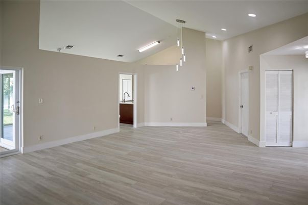 Empty room, Interior, Recessed Lighting, Wood Texture Flooring
