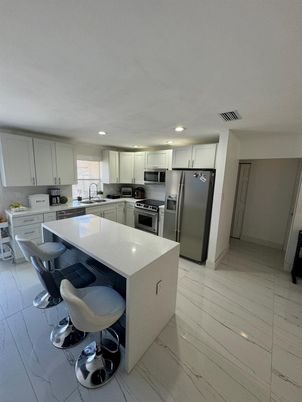 Interior, Kitchen, Marble, Recessed Lighting, Stainless Steel Appliances