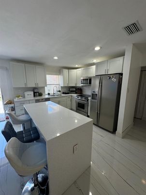 Interior, Kitchen, Marble, Recessed Lighting, Stainless Steel Appliances