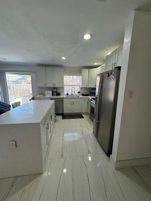 Interior, Kitchen, Marble, Recessed Lighting, Stainless Steel Appliances