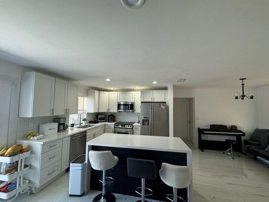 Interior, Kitchen, Marble, Recessed Lighting, Stainless Steel Appliances