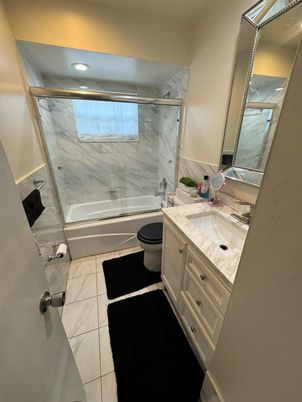 Bathroom, Glass Shower, Interior, Marble, Marble Walls, Recessed Lighting