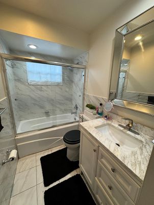 Bathroom, Glass Shower, Interior, Marble, Marble Walls, Recessed Lighting