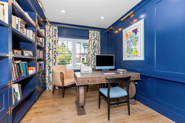 Home Office, Interior, Recessed Lighting, Wood Texture Flooring
