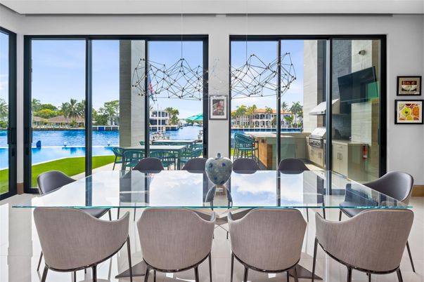 Dining room, Interior, Pendant Lights, Water
