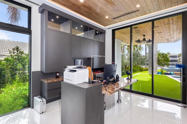 Home Office, Interior, Kitchen, Recessed Lighting, Wooden Ceilings