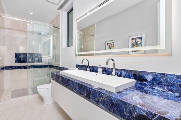 Bathroom, Glass Shower, Interior, Marble, Recessed Lighting